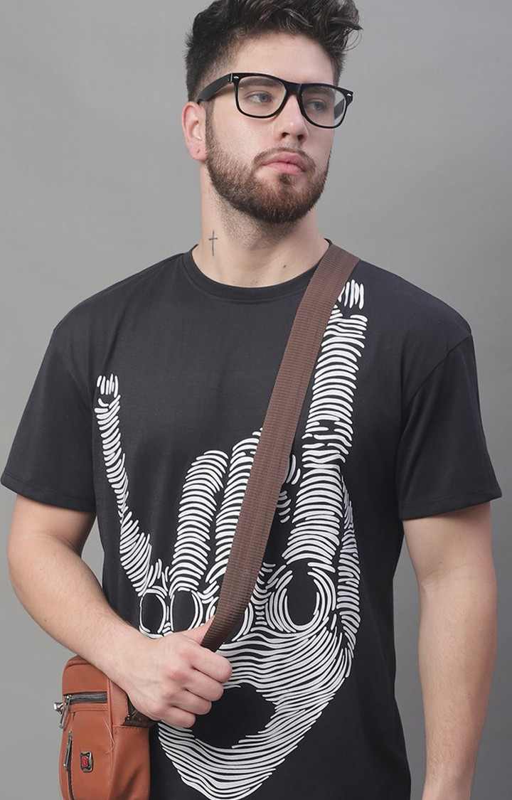 Men's  Printed Black Oversize Tshirt