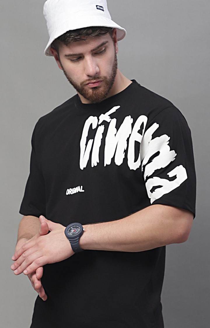 Men's  Cinema Printed Black Color Oversize Fit Tshirt