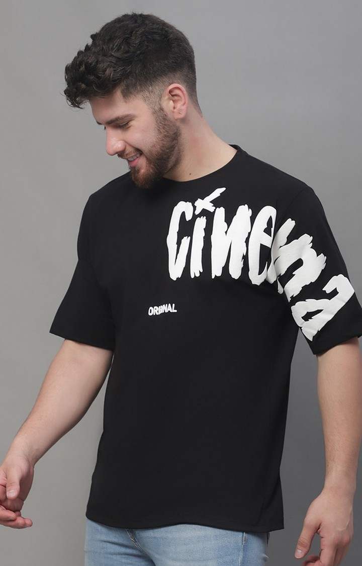 Men's  Cinema Printed Black Color Oversize Fit Tshirt