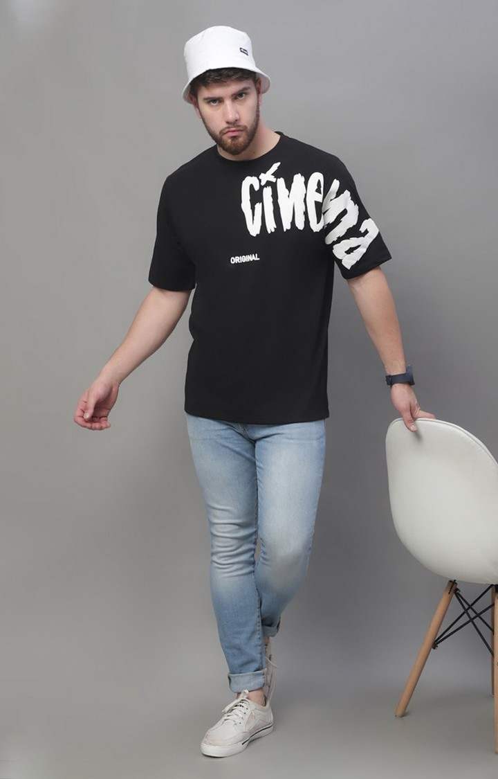 Men's  Cinema Printed Black Color Oversize Fit Tshirt