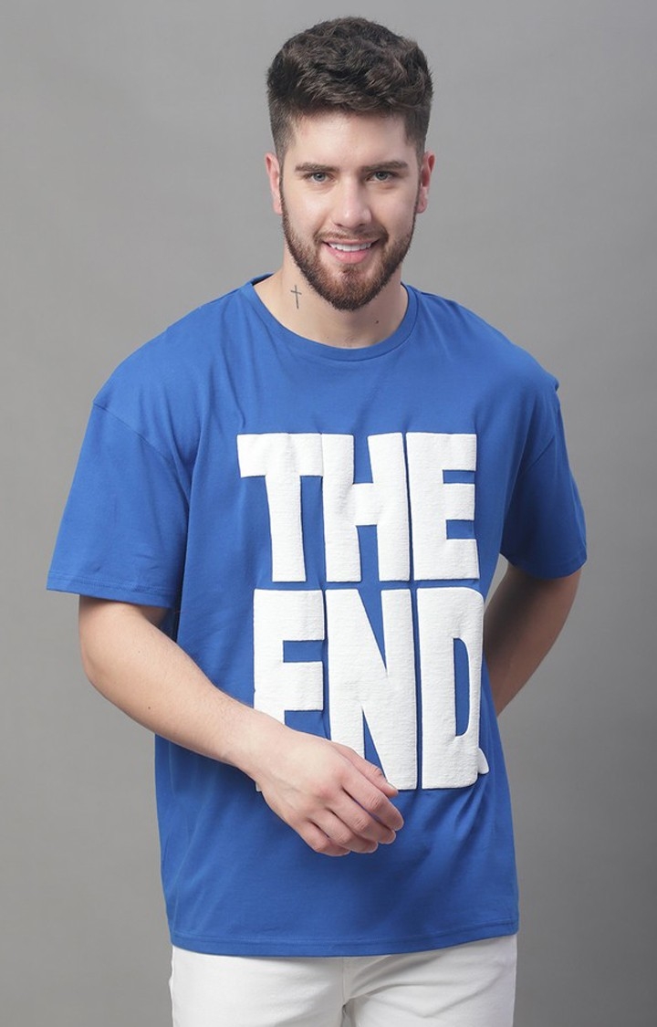 DOOR74 | Men's  The End Printed Blue Color Oversize Fit Tshirt