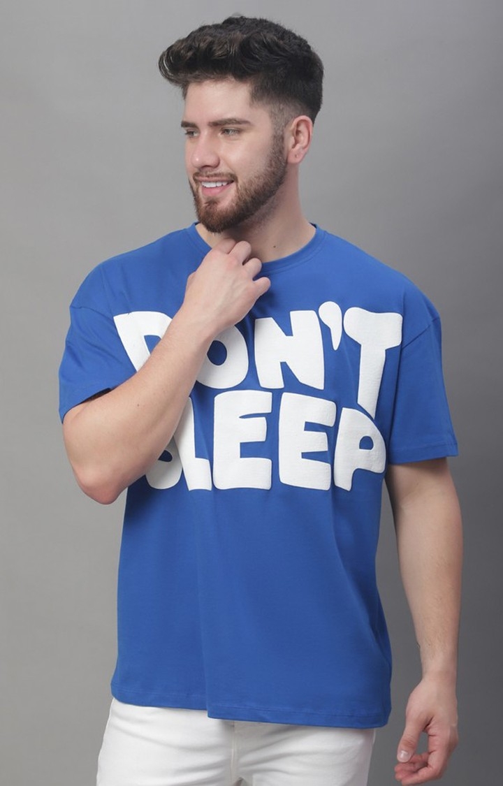 DOOR74 | Men's  I Don’T Sleep Printed Blue Color Oversize Fit Tshirt
