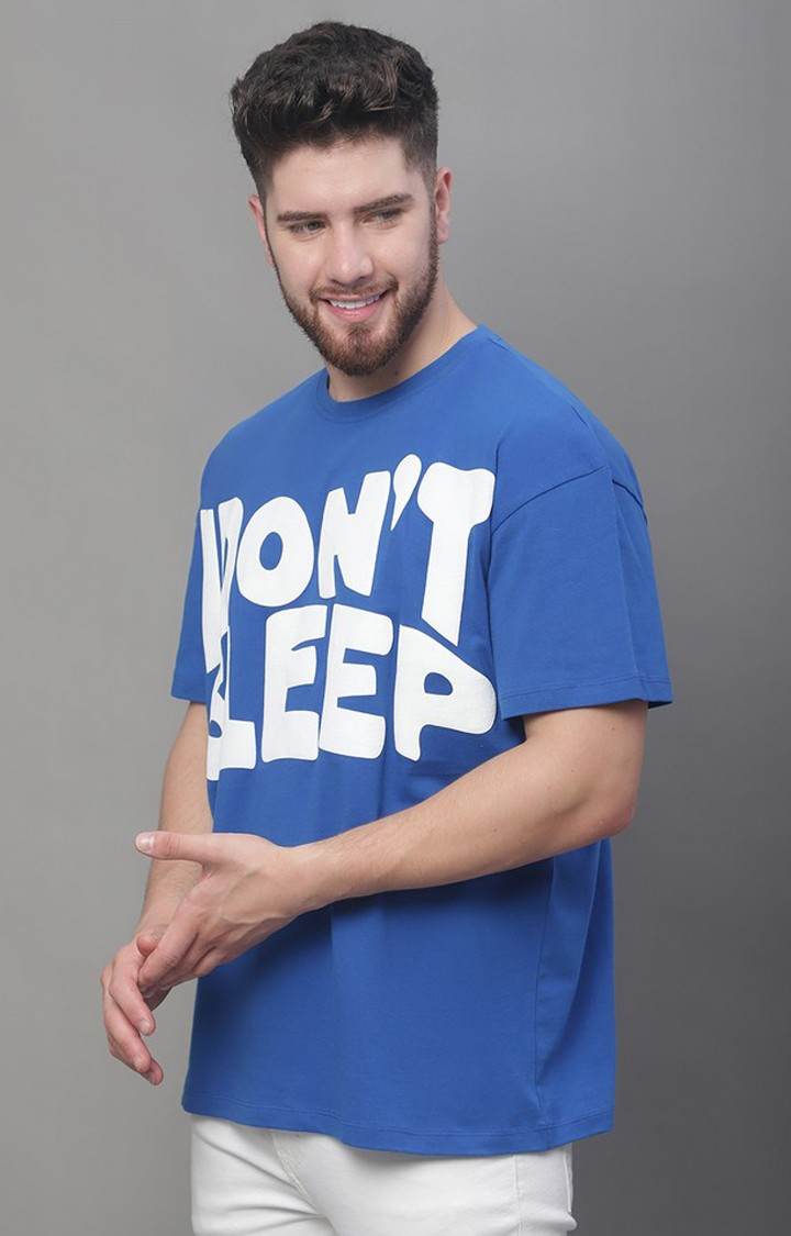 Men's  I Don’T Sleep Printed Blue Color Oversize Fit Tshirt