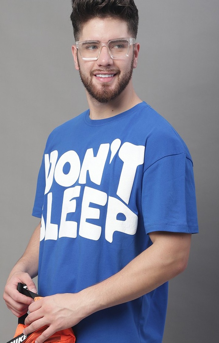 Men's  I Don’T Sleep Printed Blue Color Oversize Fit Tshirt