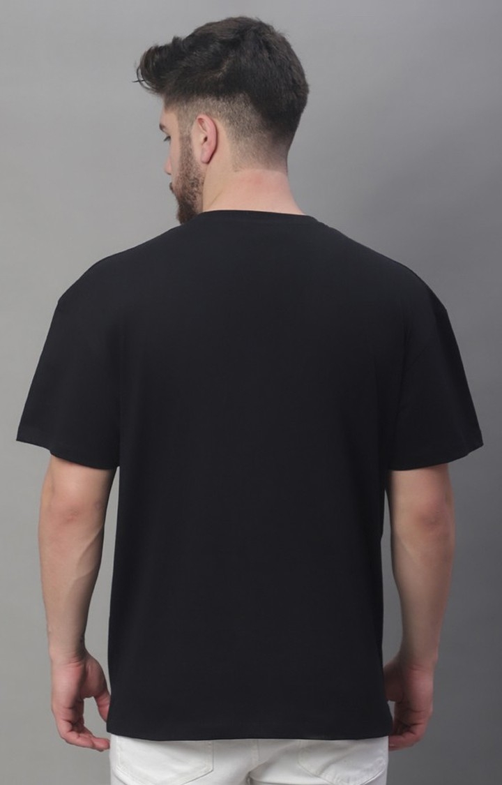 Men's  Dark Printed Black Color Oversize Fit Tshirt