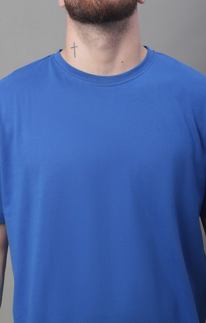 Men's  Solid Blue Color Oversize Fit Tshirt