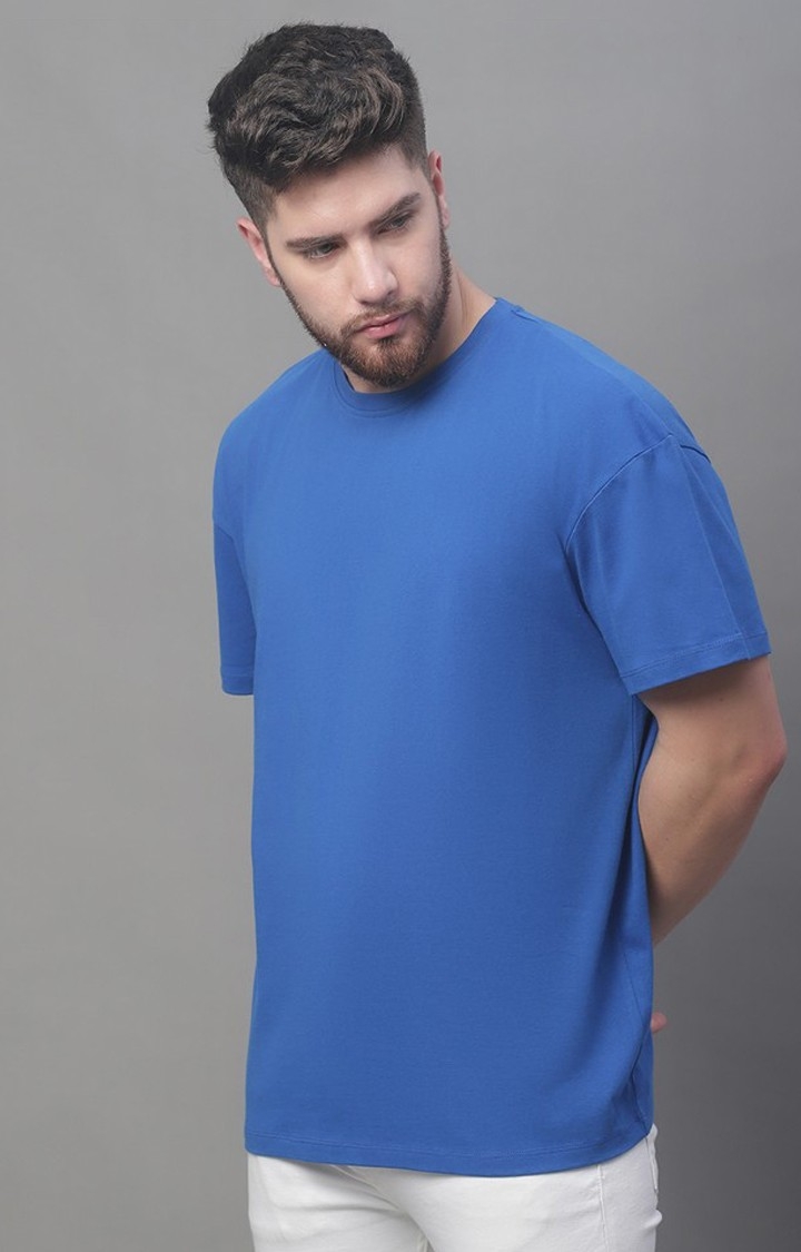 Men's  Solid Blue Color Oversize Fit Tshirt