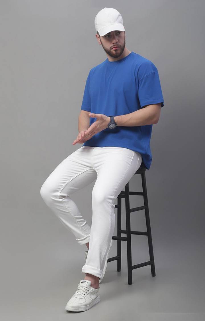 Men's  Solid Blue Color Oversize Fit Tshirt