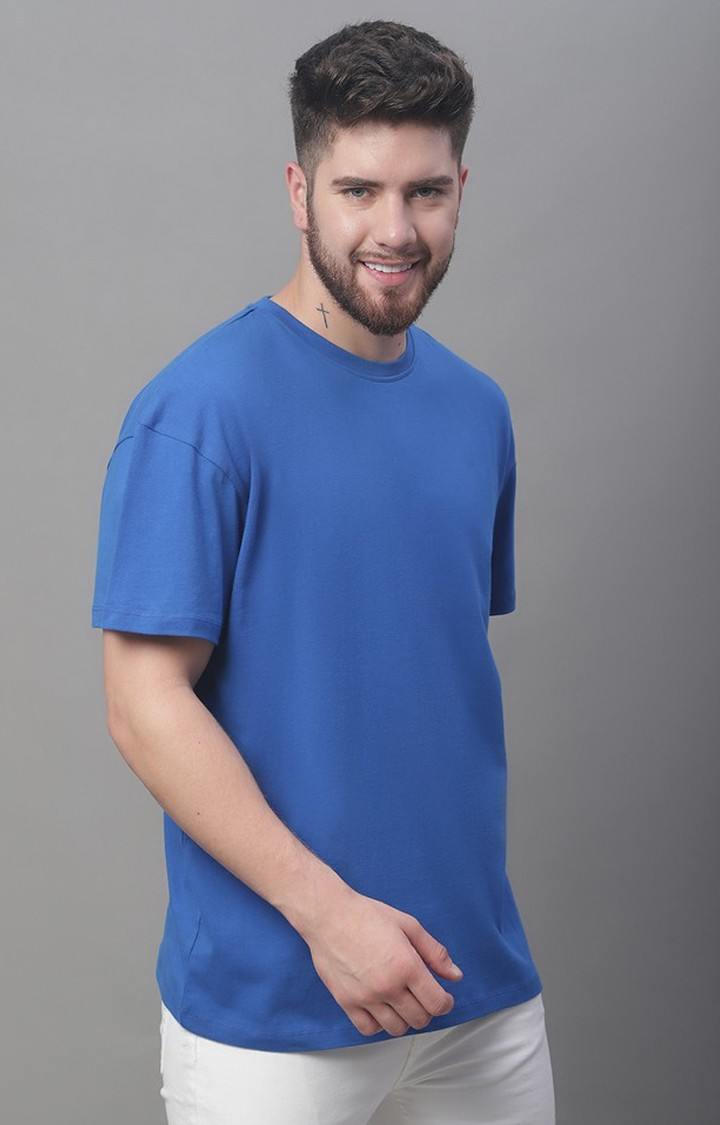 Men's  Solid Blue Color Oversize Fit Tshirt