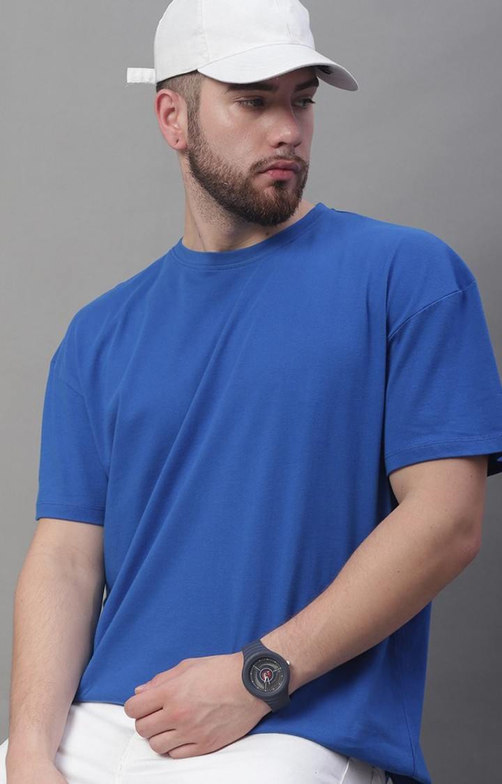 Men's  Solid Blue Color Oversize Fit Tshirt