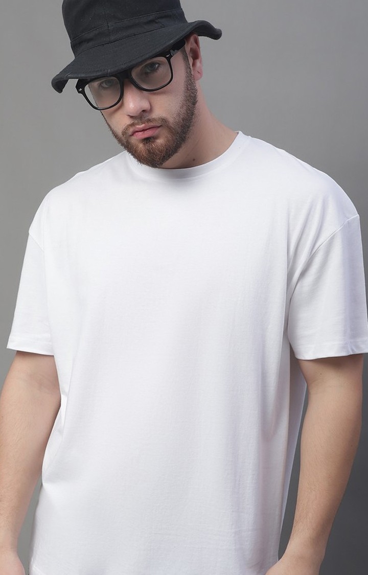 Men's  Solid White Color Oversize Fit Tshirt