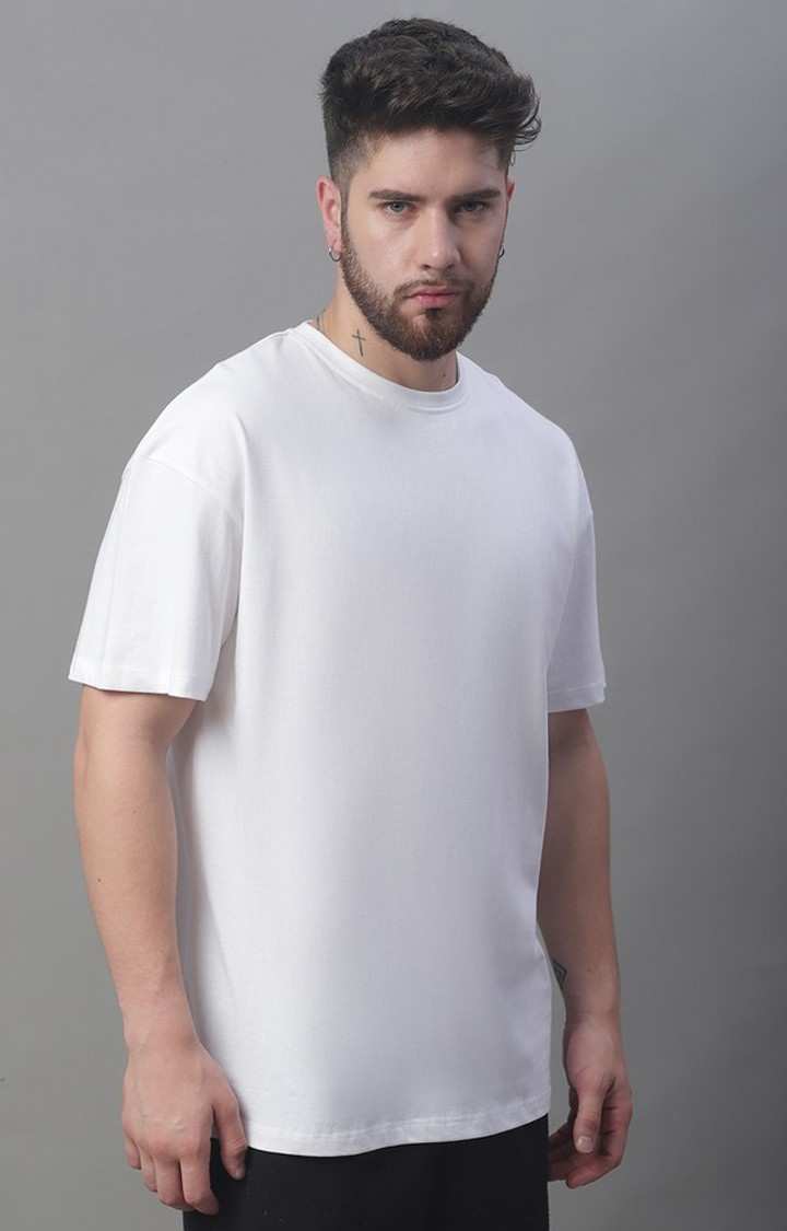 Men's  Solid White Color Oversize Fit Tshirt