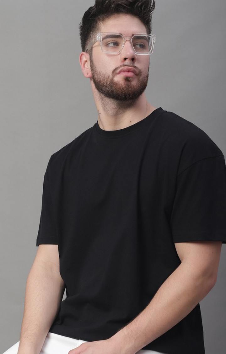 Men's  Solid Black Color Oversize Fit Tshirt