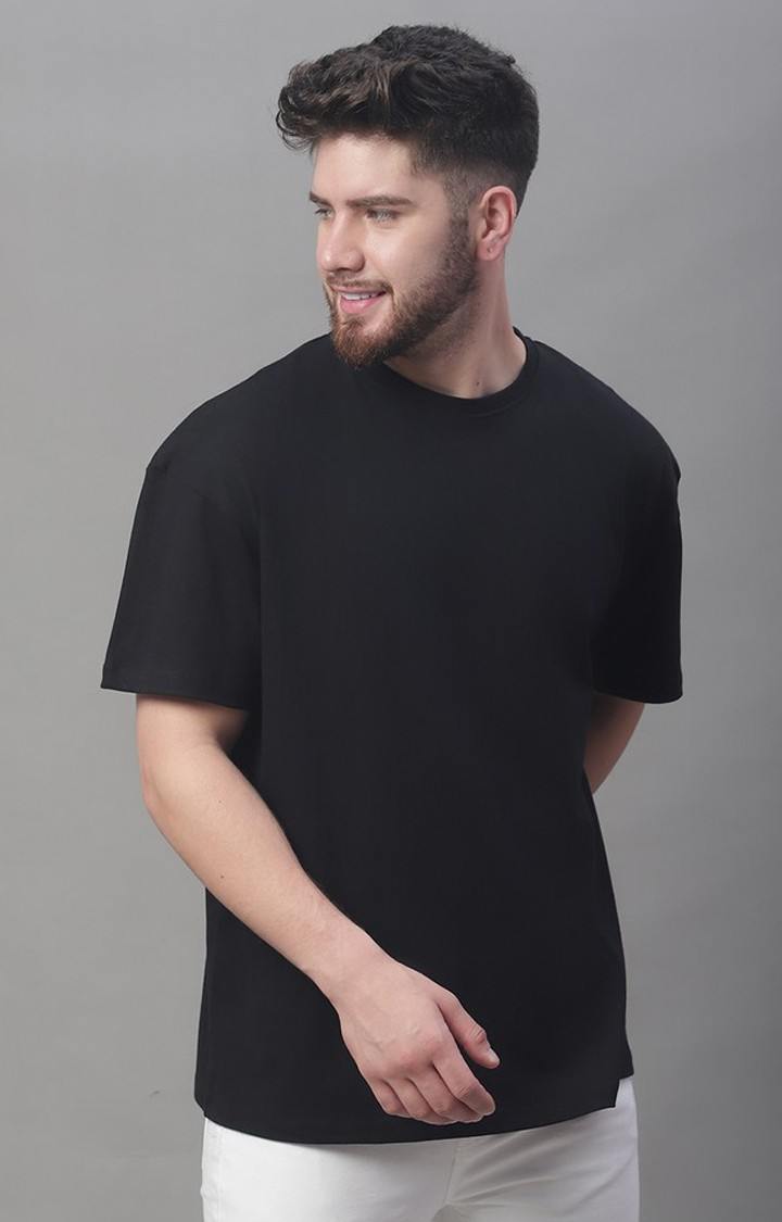 Men's  Solid Black Color Oversize Fit Tshirt