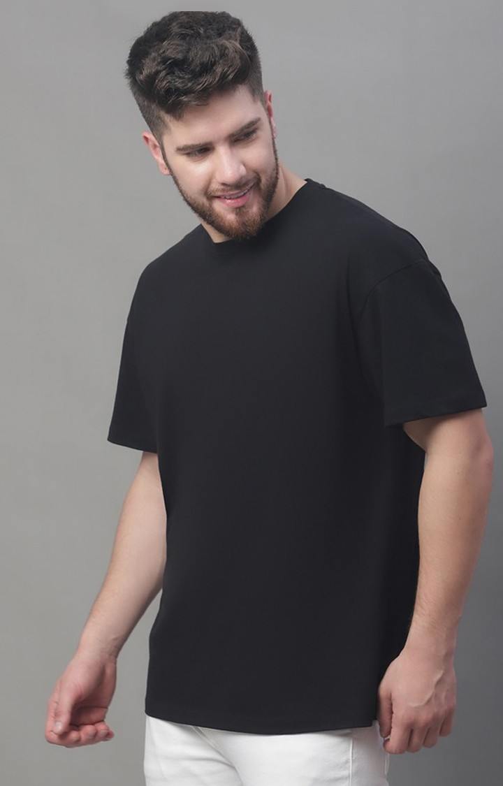 Men's  Solid Black Color Oversize Fit Tshirt