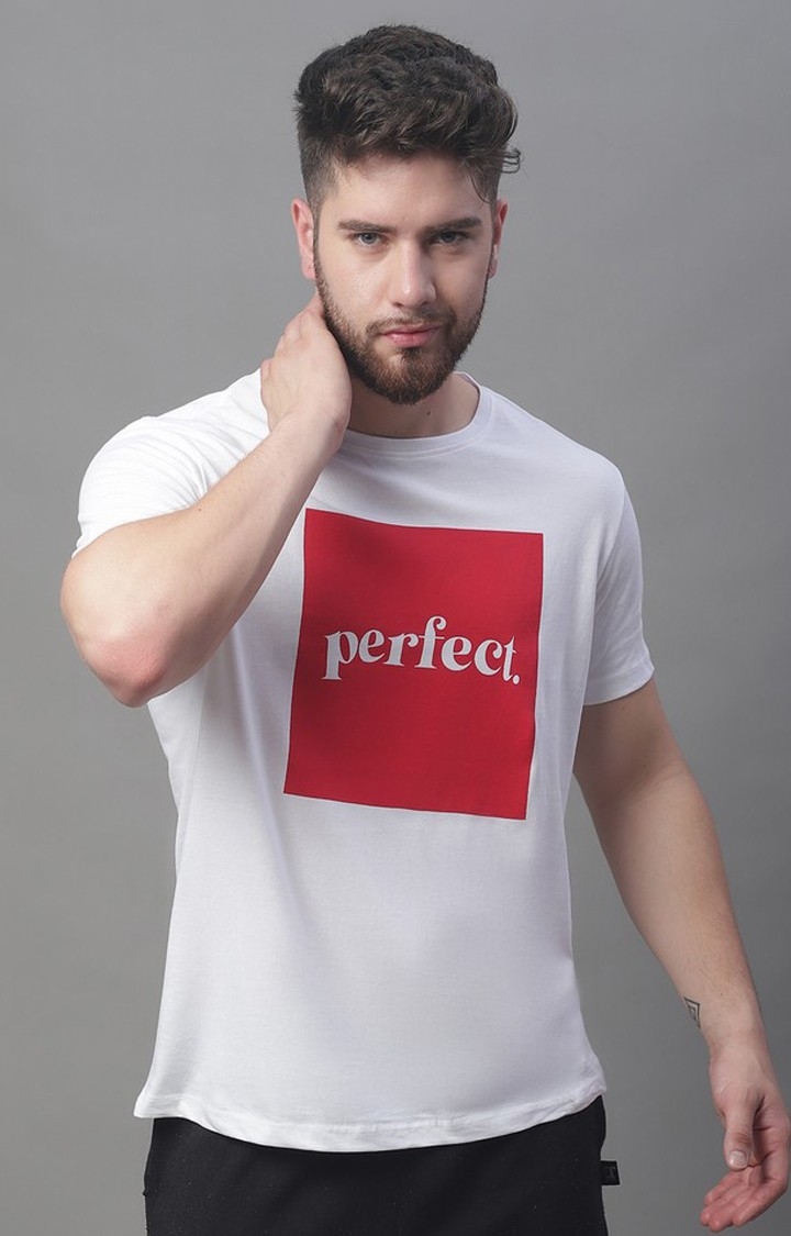 DOOR74 | Men's  White Perfect Printed Regular Tshirt