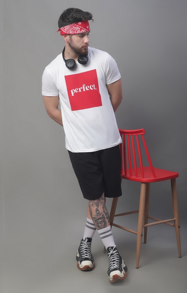 Men's  White Perfect Printed Regular Tshirt