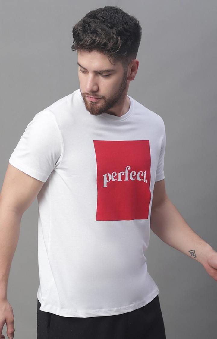 Men's  White Perfect Printed Regular Tshirt