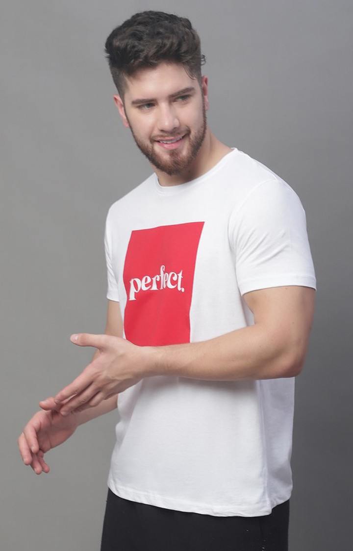 Men's  White Perfect Printed Regular Tshirt