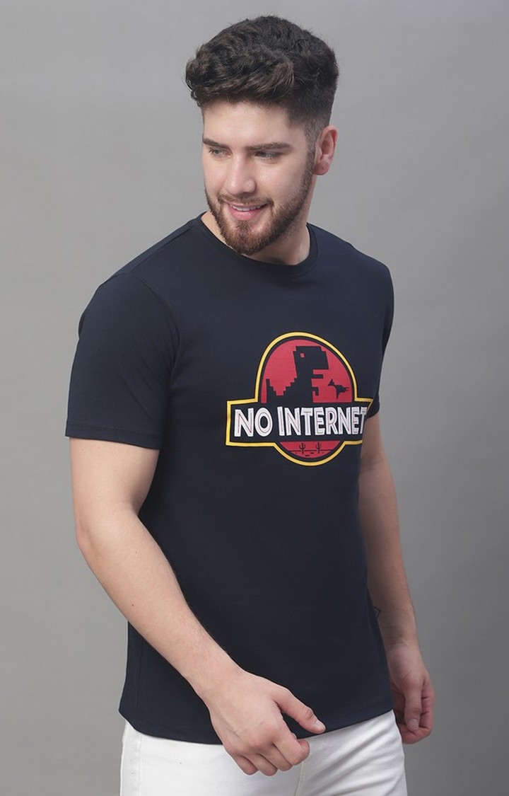 Men's  Navy No Internet Printed Regular Tshirt