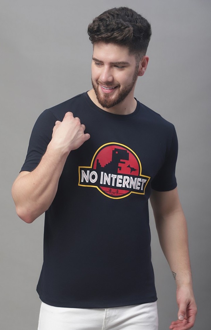 DOOR74 | Men's  Navy No Internet Printed Regular Tshirt
