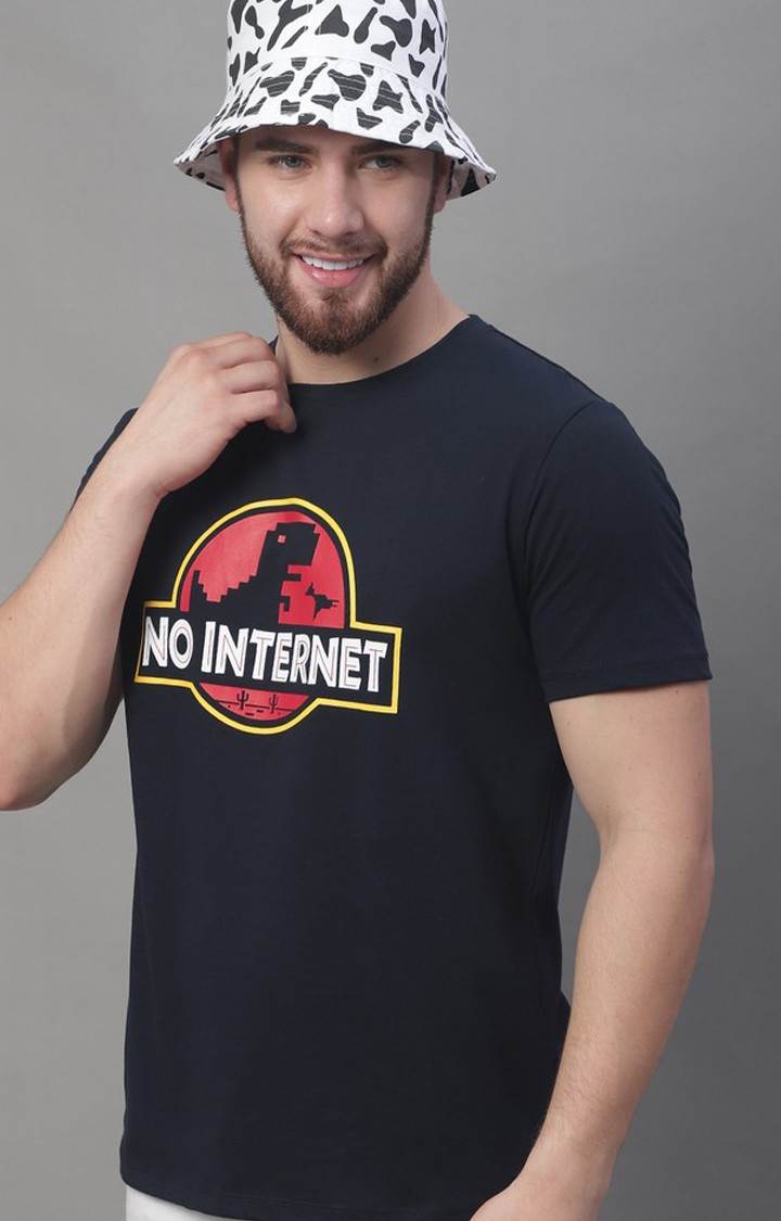 Men's  Navy No Internet Printed Regular Tshirt