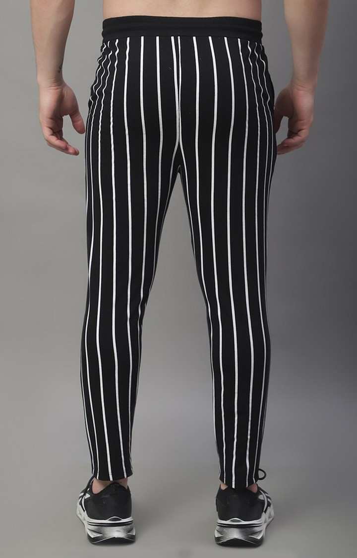 Men's Black Striped Cropped Tapperd Comfortable Joggers