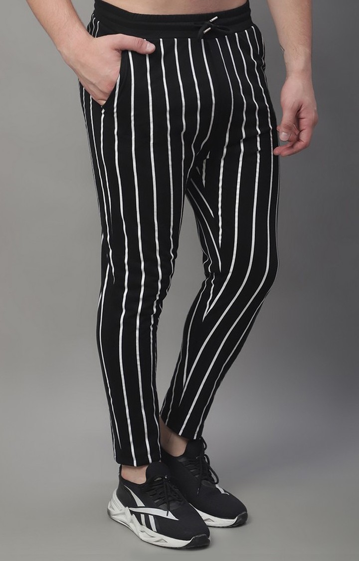 Men's Black Striped Cropped Tapperd Comfortable Joggers