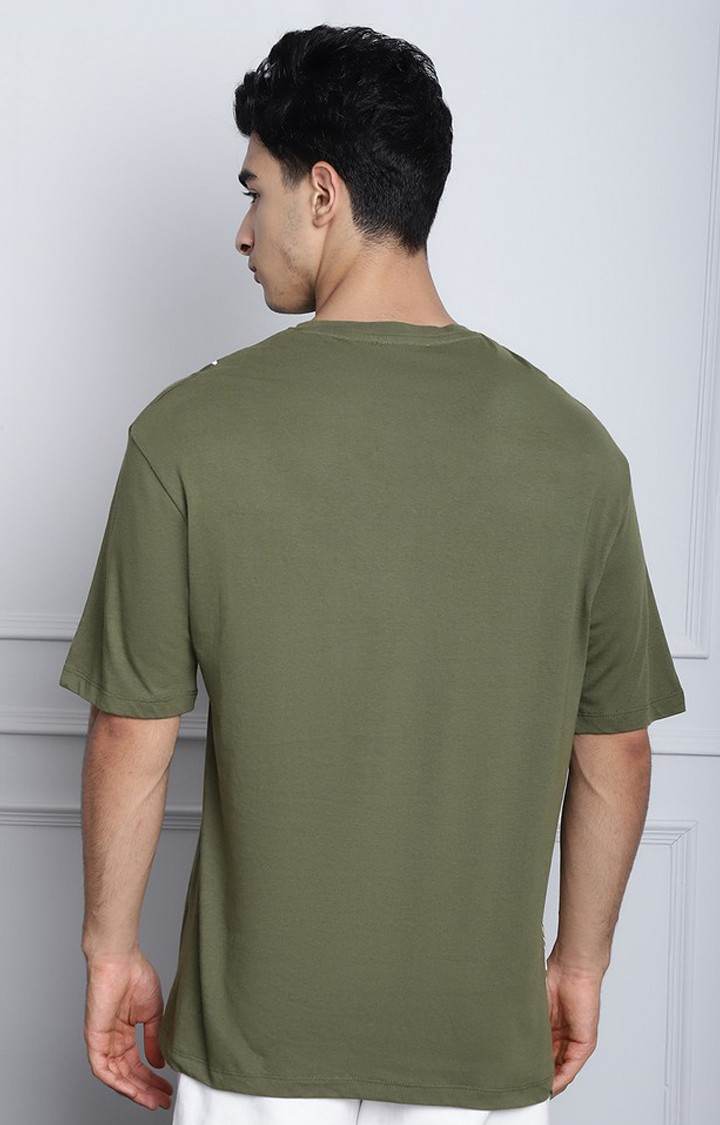 Men's  Leaf Print Olive Color Oversize Tshirt