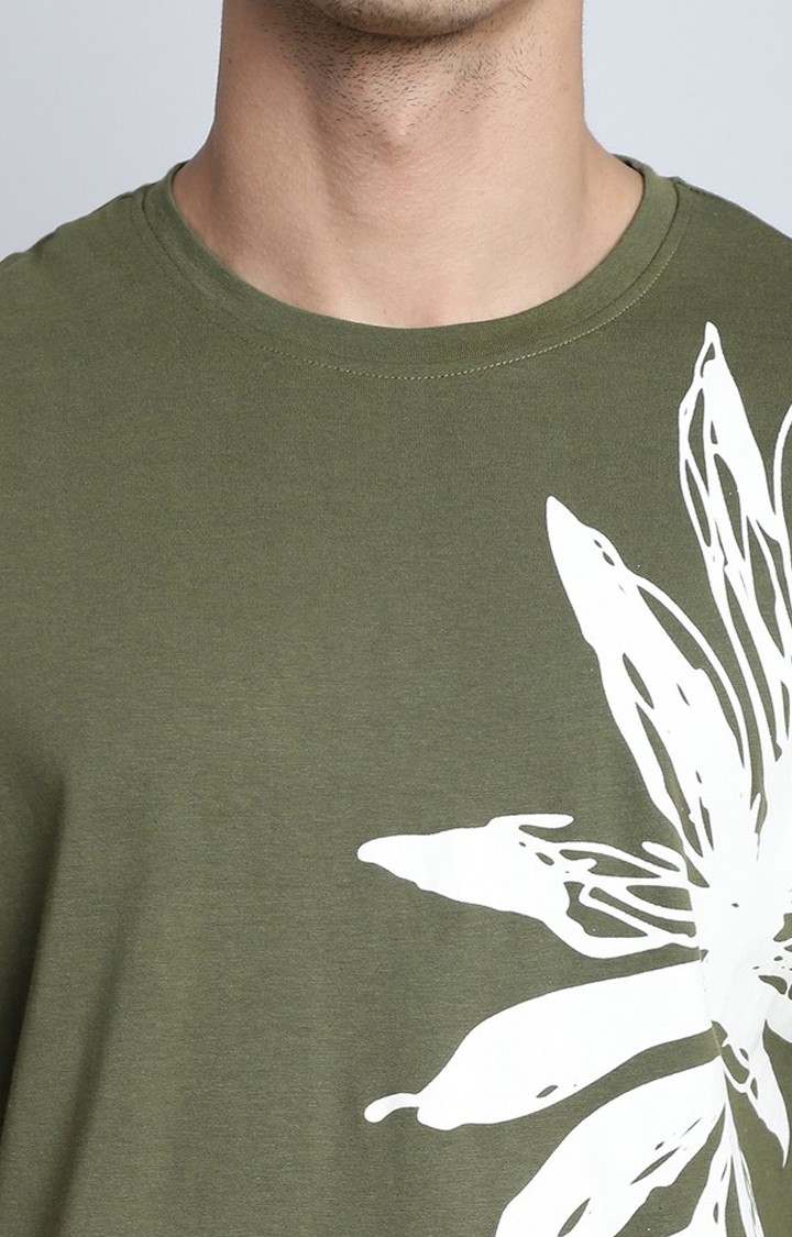 Men's  Leaf Print Olive Color Oversize Tshirt