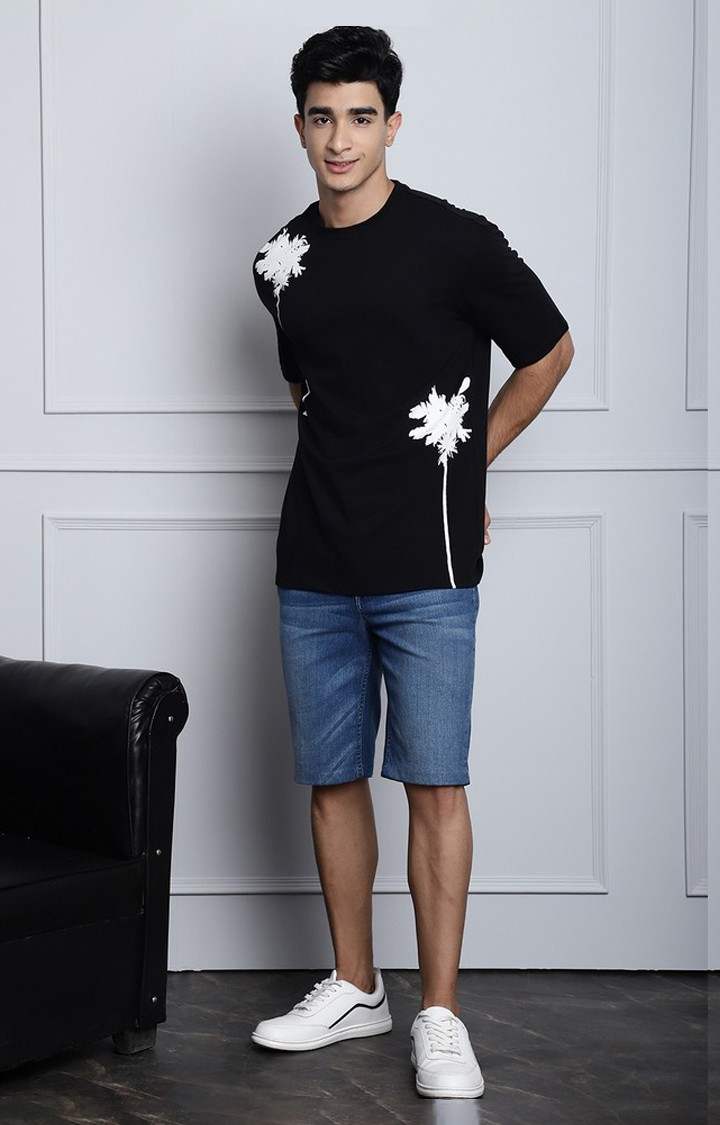 Men's  Tree Print Black Color Oversize Tshirt