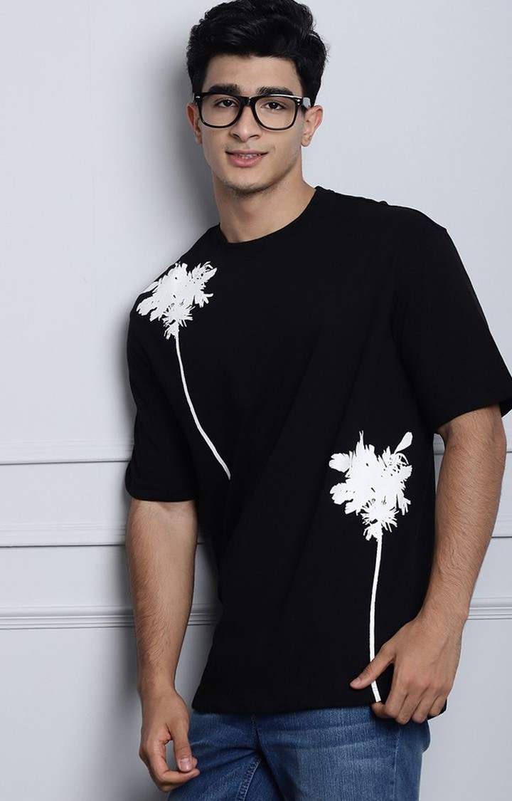 Men's  Tree Print Black Color Oversize Tshirt