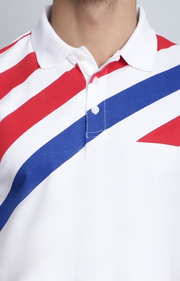 Men's  Stripe Print White Color Regular Polo Tshirt