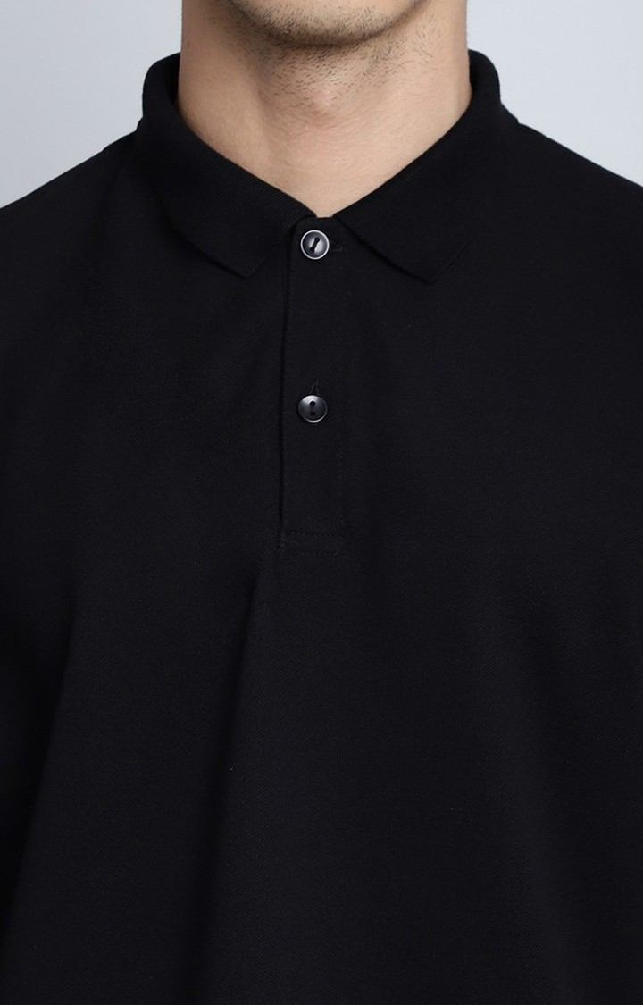 Men's  Solid Black Color Oversize Polo Tshirt