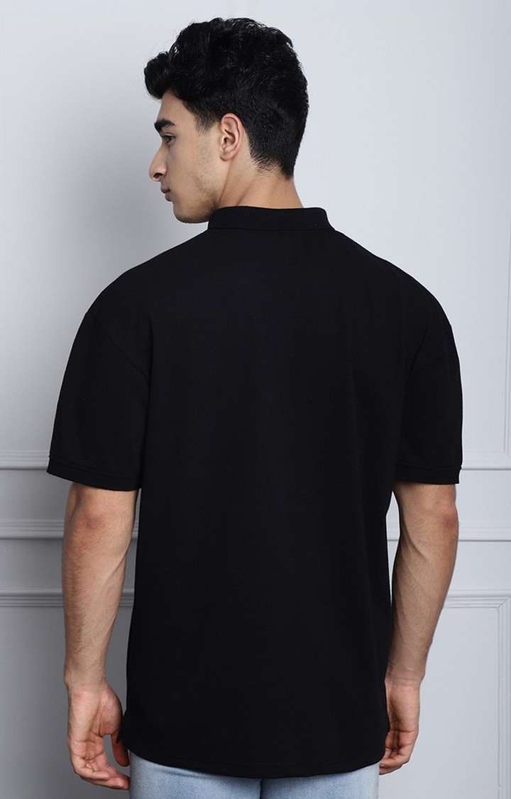 Men's  Solid Black Color Oversize Polo Tshirt