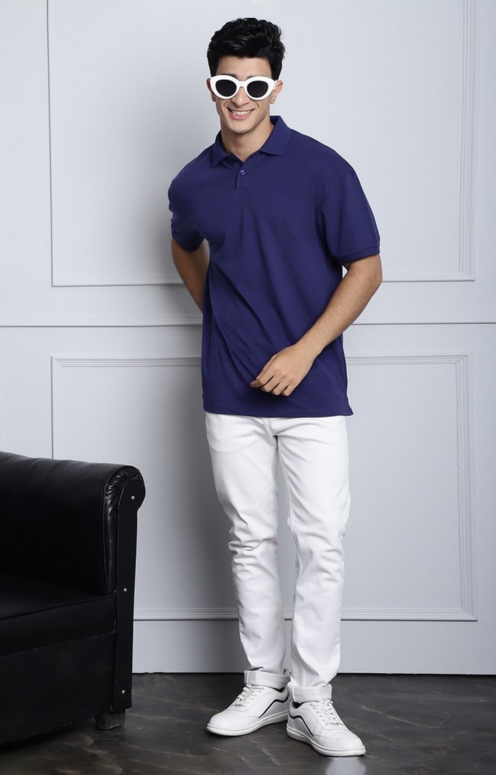 Men's  Solid Navy Color Oversize Polo Tshirt