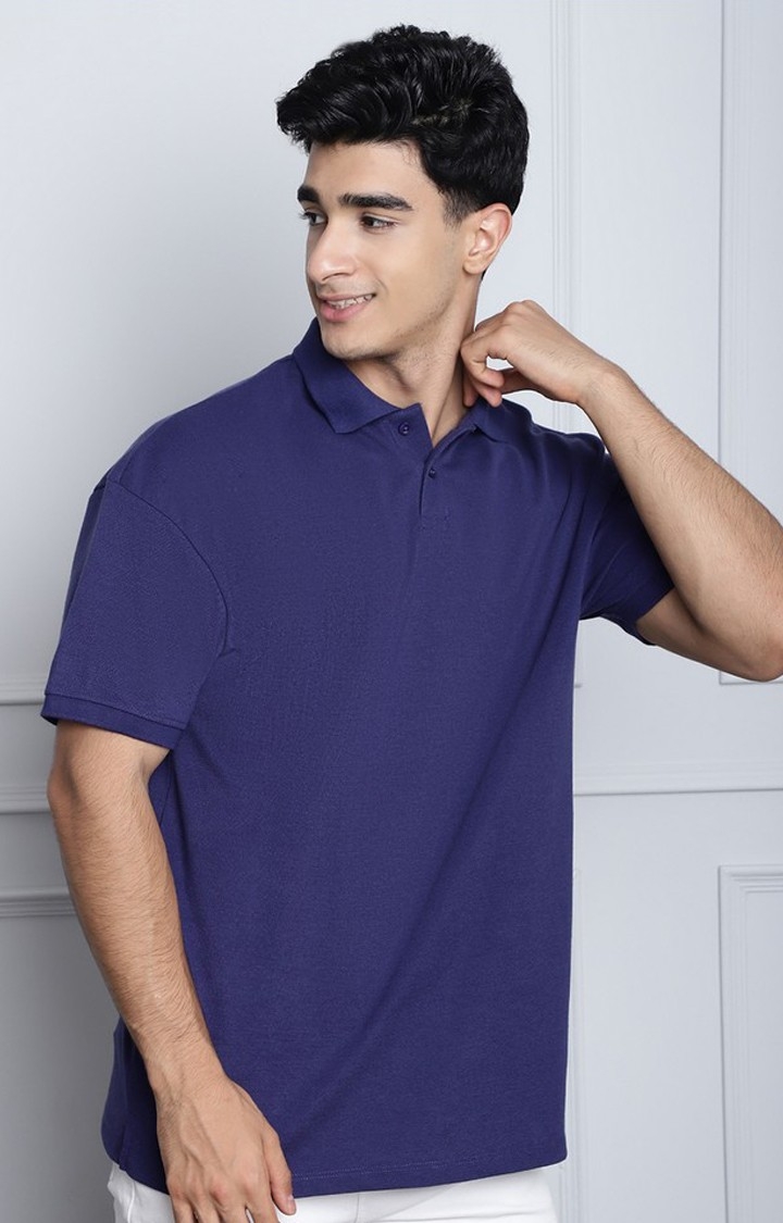 Men's  Solid Navy Color Oversize Polo Tshirt