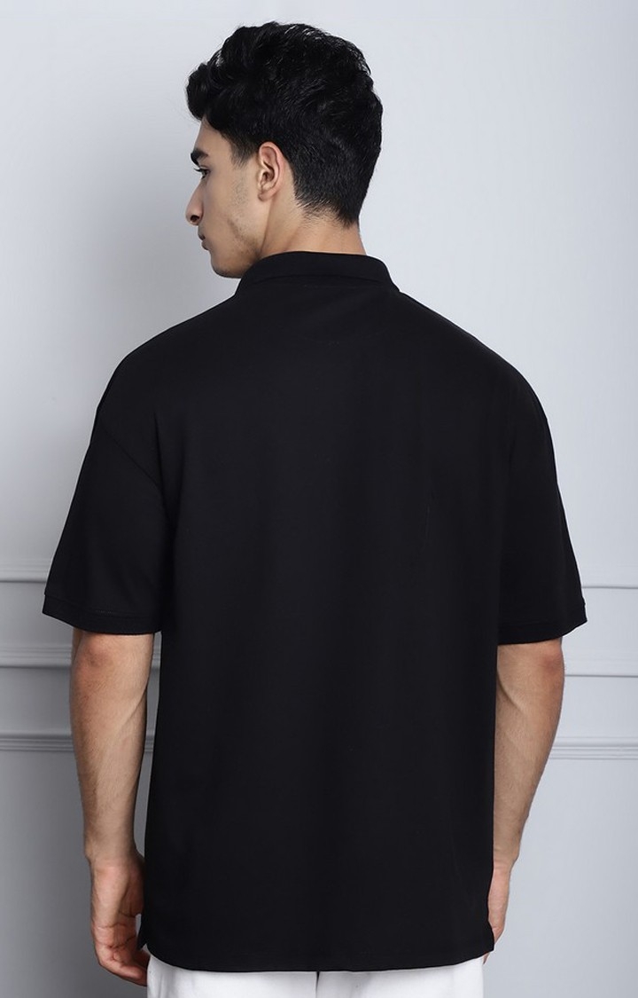 Men's  Printed Black Color Oversize Polo Tshirt