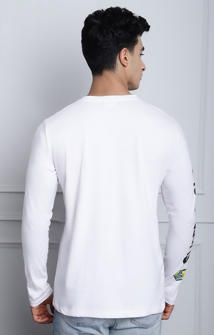 Men's  Printed White Color Regular Fit Long Sleeves Tshirt
