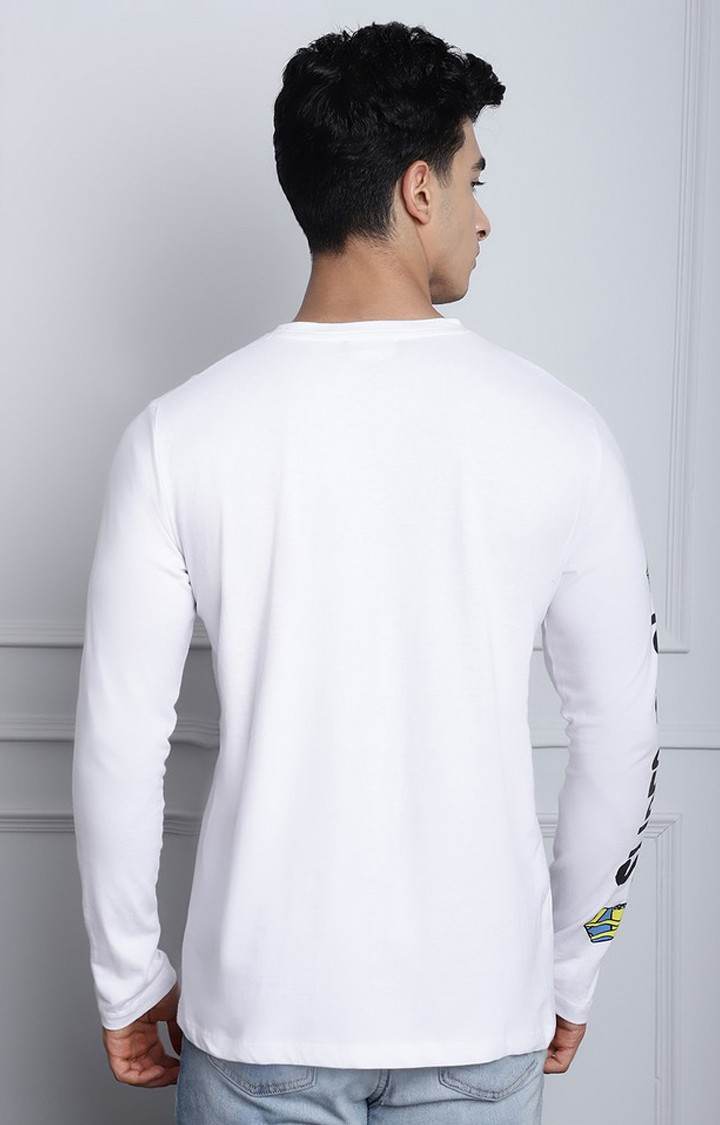 Men's  Printed White Color Regular Fit Long Sleeves Tshirt