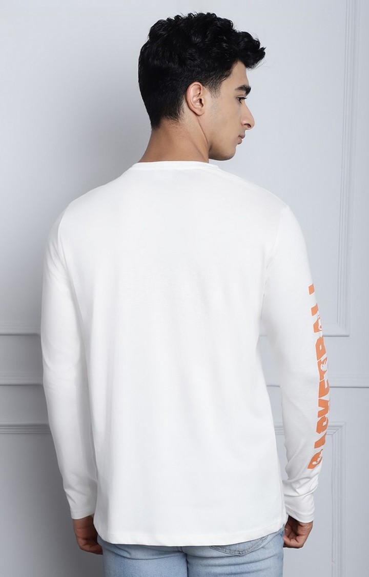 Men's  Printed Off White Color Regular Fit Long Sleeves Tshirt