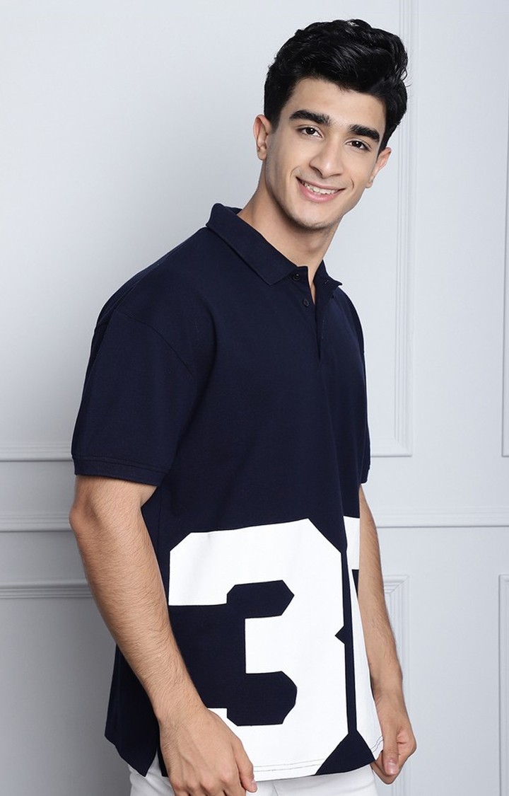 Men's  Printed Navy Color Oversize Polo Tshirt