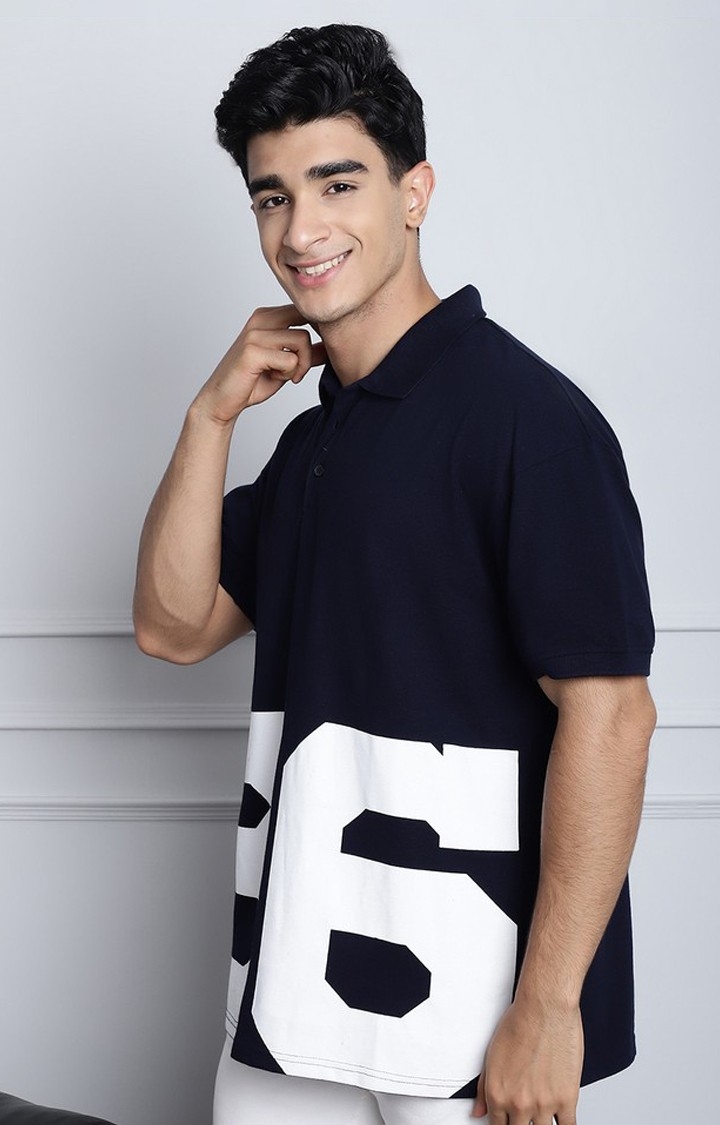 Men's  Printed Navy Color Oversize Polo Tshirt