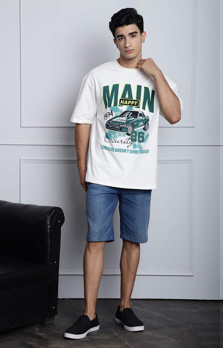 Men's  Main Success Printed Off White Color Oversized Tshirt