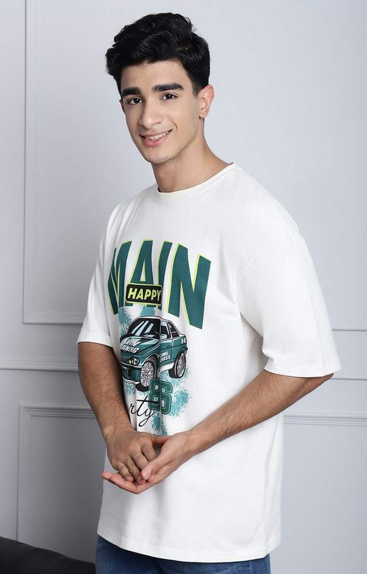 Men's  Main Success Printed Off White Color Oversized Tshirt