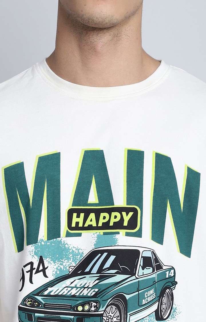 Men's  Main Success Printed Off White Color Oversized Tshirt