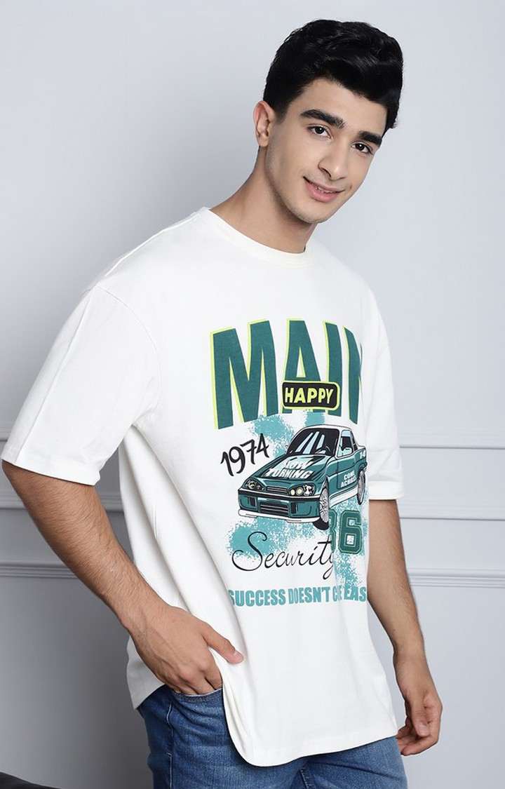 Men's  Main Success Printed Off White Color Oversized Tshirt
