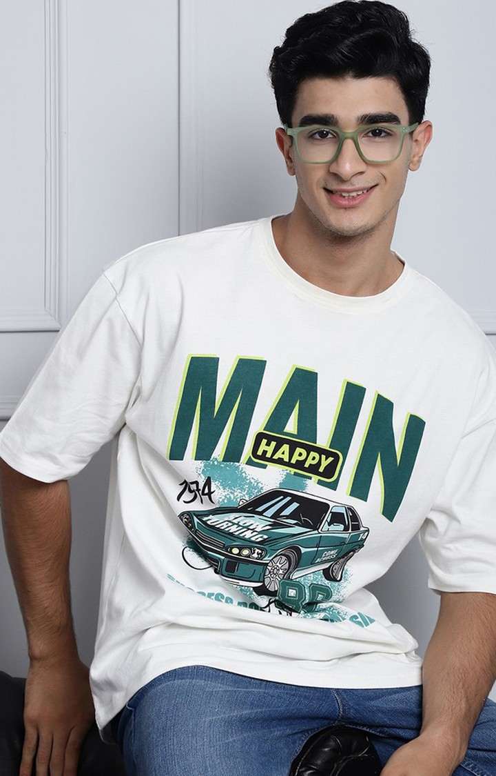 Men's  Main Success Printed Off White Color Oversized Tshirt