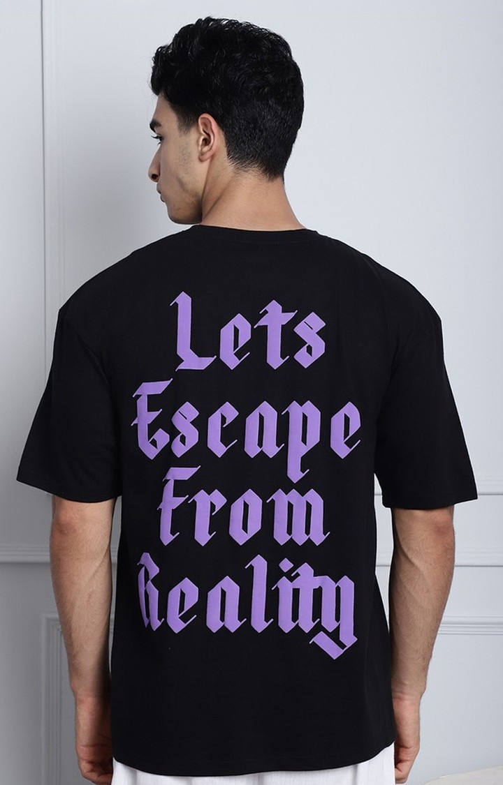 DOOR74 | Men's  Lets Escape From Reality Puff Print Premium Oversize Tshirt