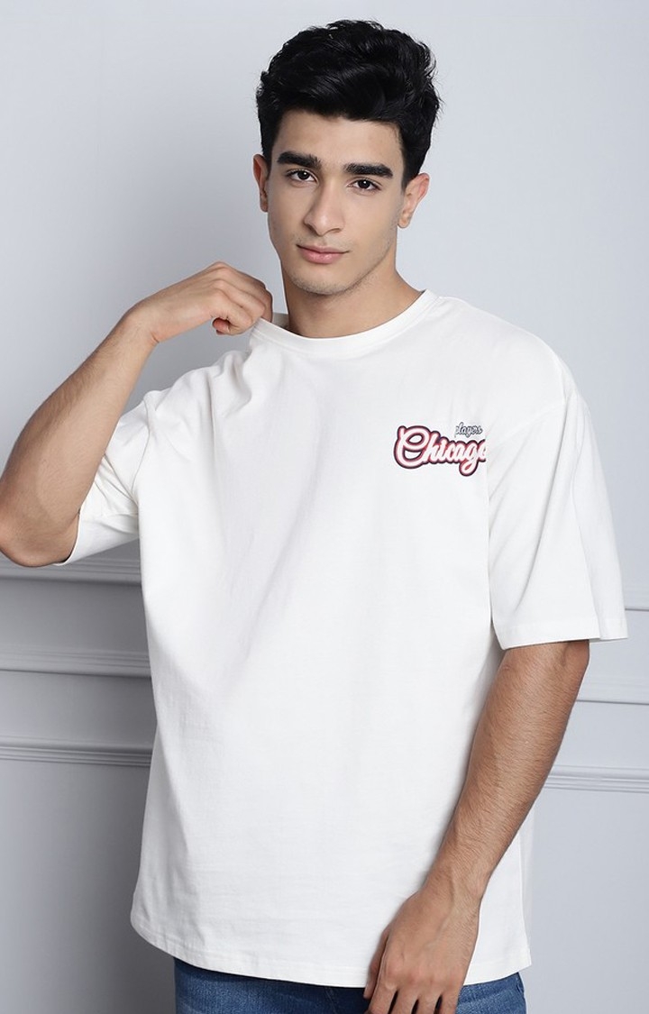 Men's  Chicago Printed Off White Color Oversized Tshirt